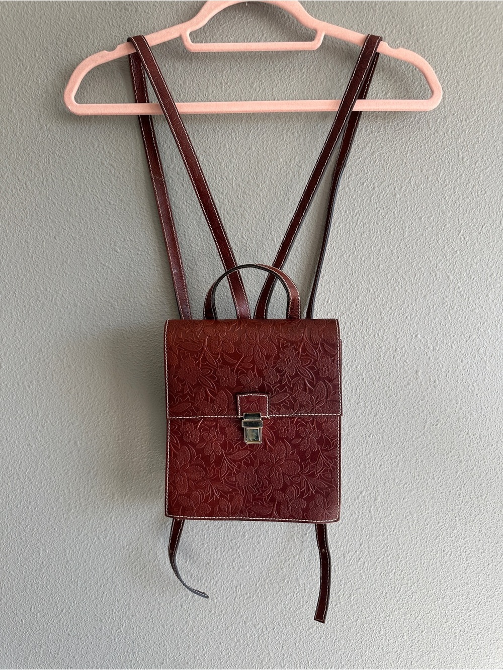 Vintage A. Bellucci Embossed Floral Leather Mini Backpack
